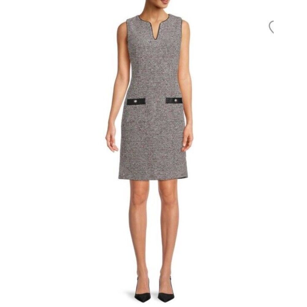 KARL LAGERFELD PARIS Jacquard Sheath‎ Dress Black Pink Sleeveless Back Zip Sz 14
